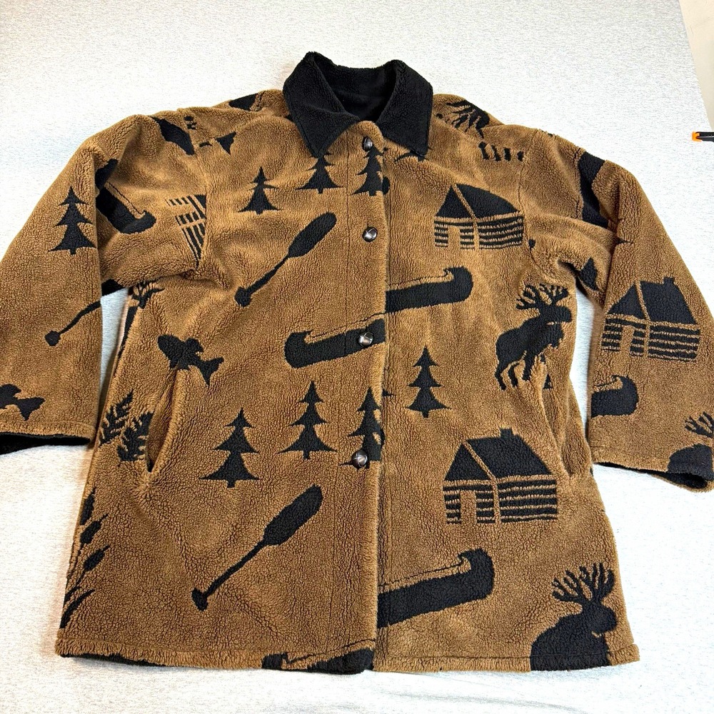 Denali Men's M Reversible Button Front Jacket Cabin Core Wilderness Canoe Moose